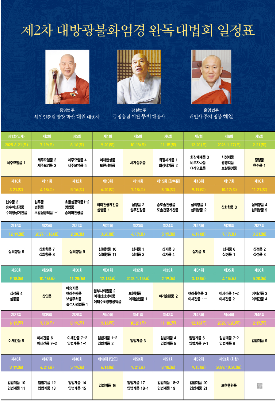 대방광불화엄경 완독대법회 일정표